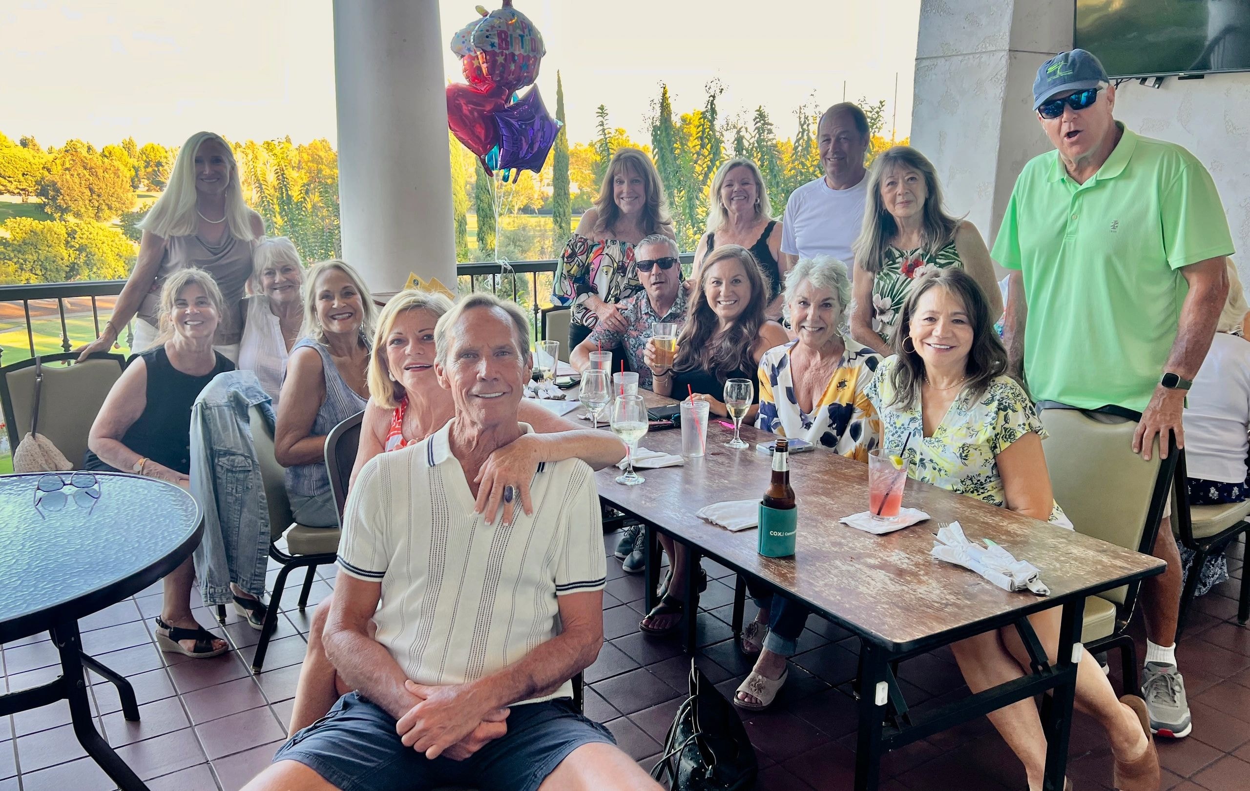Fun LWV community group gathering on outdoor patio